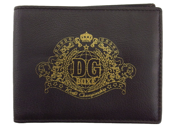 【30％OFF★週末タイムセール】ドルチェアンドガッバーナ DOLCE&amp;GABBANA 二つ折り財布 ダークブラウン×ゴールド レディース 中古_1