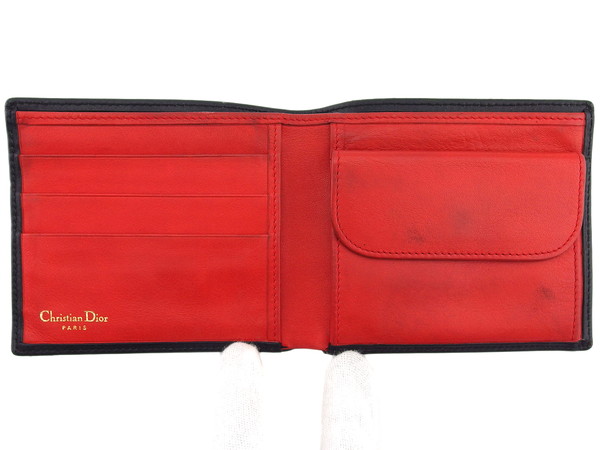 クリスチャンディオール Christian Dior 二つ折り財布 ブラック×レッド
