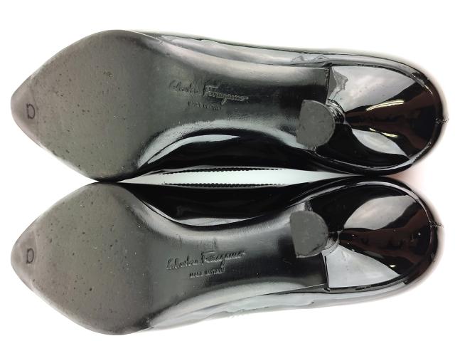サルヴァトーレフェラガモ Salvatore Ferragamo パンプスリボン ♯4ハーフD ミニヴァラ ブラック 中古_6