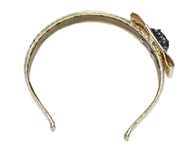 【30％OFF★週末タイムSALE】ミュウミュウ MIUMIU カチューシャリボン ビジュー ゴールド グレー 灰色 レディース 中古_1