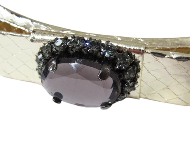 【30％OFF★週末タイムSALE】ミュウミュウ MIUMIU カチューシャリボン ビジュー ゴールド グレー 灰色 レディース 中古_2