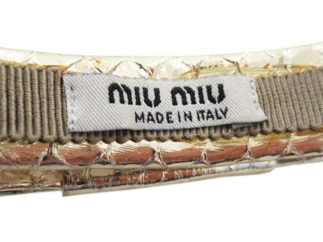 【30％OFF★週末タイムSALE】ミュウミュウ MIUMIU カチューシャリボン ビジュー ゴールド グレー 灰色 レディース 中古_4