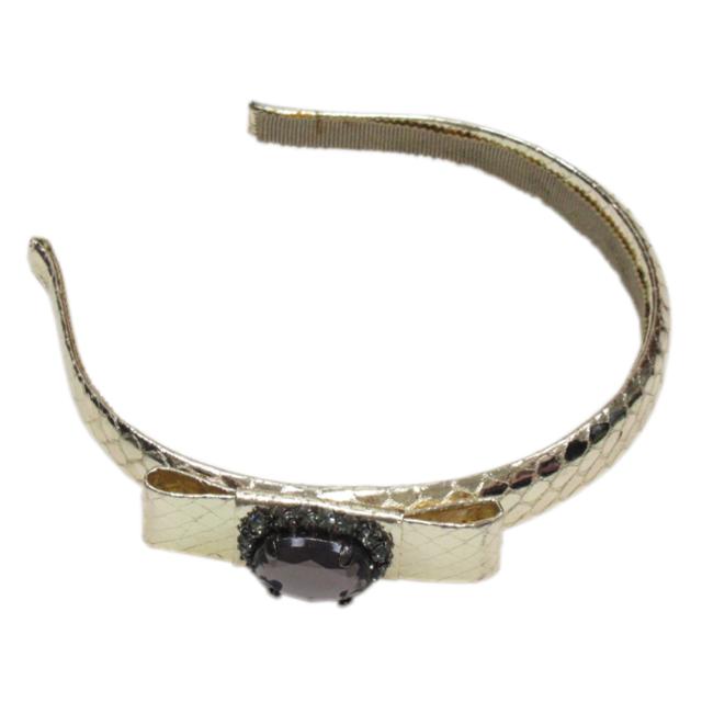 【30％OFF★週末タイムSALE】ミュウミュウ MIUMIU カチューシャリボン ビジュー ゴールド グレー 灰色 レディース 中古_5