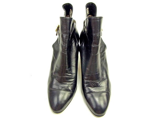【30％OFF★週末タイムSALE】ニナリッチ NINA RICCI ブーツショートブーツ ♯36 Nマークベルトデザイン ブラック ゴールド レディース 中古_1