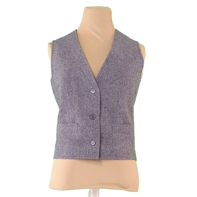【BIGお買い物ラリー★30%OFFセール中】セリーヌ CELINE ベストヘリンボーン ♯38サイズ グレー レディース 中古