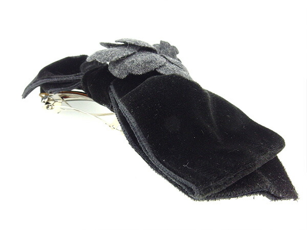 【30％OFF★週末タイムSALE】シャネル CHANEL バレッタカメリア×リボン ブラック×グレー レディース 中古_4