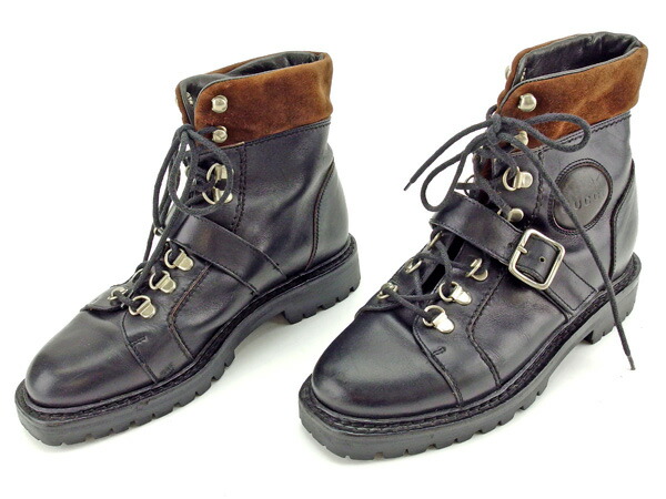 【30％OFF★土日ひと休み大売り出し】グッチ GUCCI ブーツトレッキング ♯34二分の一C 遊撃手 黒いこと×赤銅色×しろがね色 レディース 中古