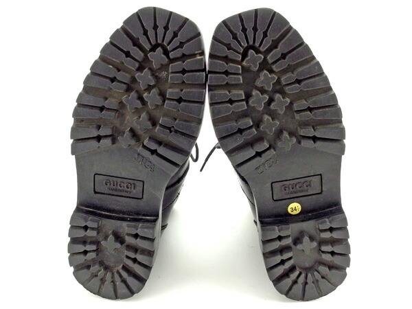 【30％OFF★土日ひと休み大売り出し】グッチ GUCCI ブーツトレッキング ♯34二分の一C 遊撃手 黒いこと×赤銅色×しろがね色 レディース 中古
