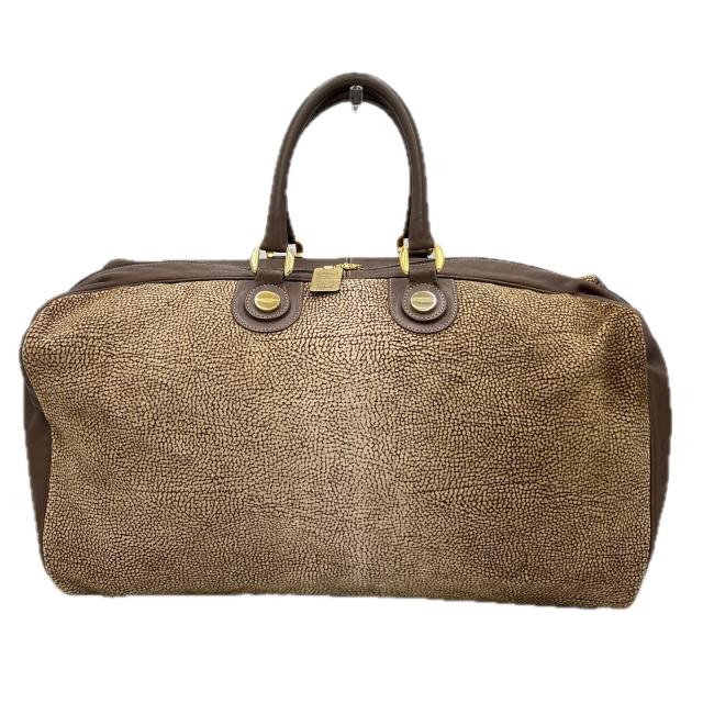 【X'masセール★30%OFF】ボルボネーゼ BORBONESE ボストンバッグうずら柄 redwallタグ付き ベージュ ブラウン ゴールド レディース 中古