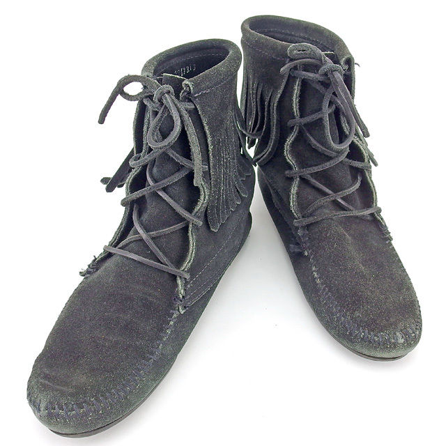 【BIGお買い物ラリー★30%OFFセール中】ミネトンカ Minnetonka ブーツ ブラック レディース 中古