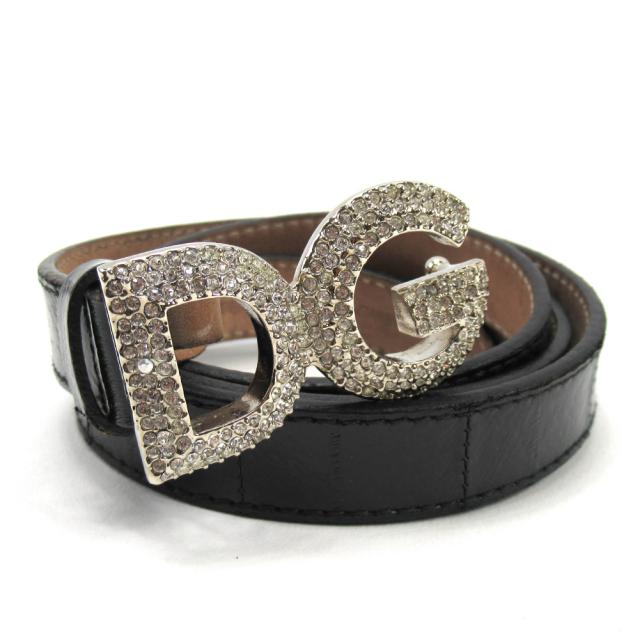 【BIGお買い物ラリー★30%OFFセール中】ドルチェアンドガッバーナ DOLCE&GABBANA ベルトラインストーン ブラック レディース 中古