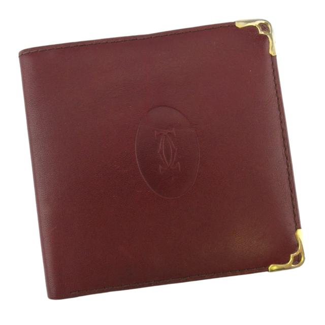 【BIGお買い物ラリー★30%OFFセール中】カルティエ CARTIER 札入れマストライン ボルドー ゴールド レディース 中古