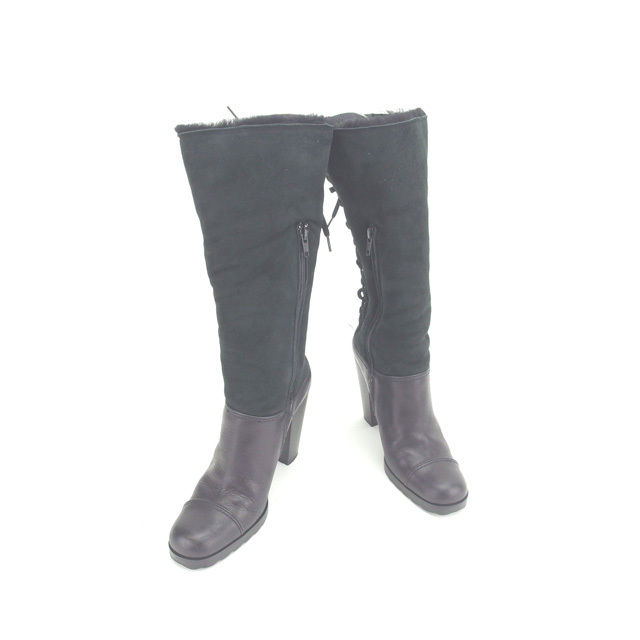 【BIGお買い物ラリー★30%OFFセール中】ミュウミュウ MIUMIU ブーツバックレースアップ ♯35 ロング ブラック レディース 中古