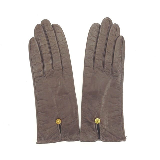 【X'masセール★30%OFF】シャネル CHANEL 手袋ココボタン ブラウン×ゴールド レディース 中古