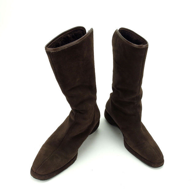 【BIGお買い物ラリー★30%OFFセール中】サルヴァトーレフェラガモ Salvatore Ferragamo ブーツミドル ♯4D 内側ボア ブラウン レディース 中古