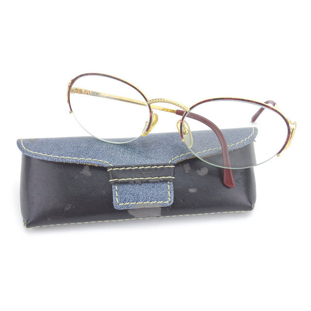 【BIGお買い物ラリー★30%OFFセール中】クリスチャンディオール Christian Dior メガネ度入り ハーフリム クリア×ゴールド系 レディース 中古