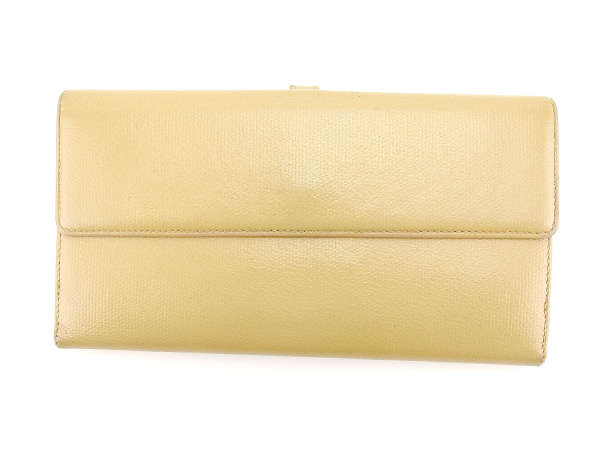 シャネル CHANEL 長財布ココボタン ベージュ×ゴールド レディース 中古_1