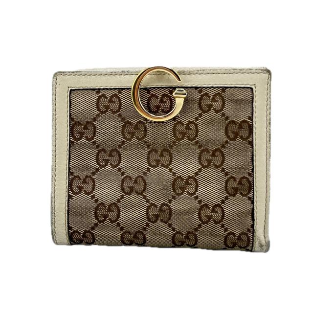 【BIGお買い物ラリー★30%OFFセール中】グッチ GUCCI 二つ折り財布GGキャンバス Gクリップ ベージュ×ブラウン×ホワイト系 レディース 中古