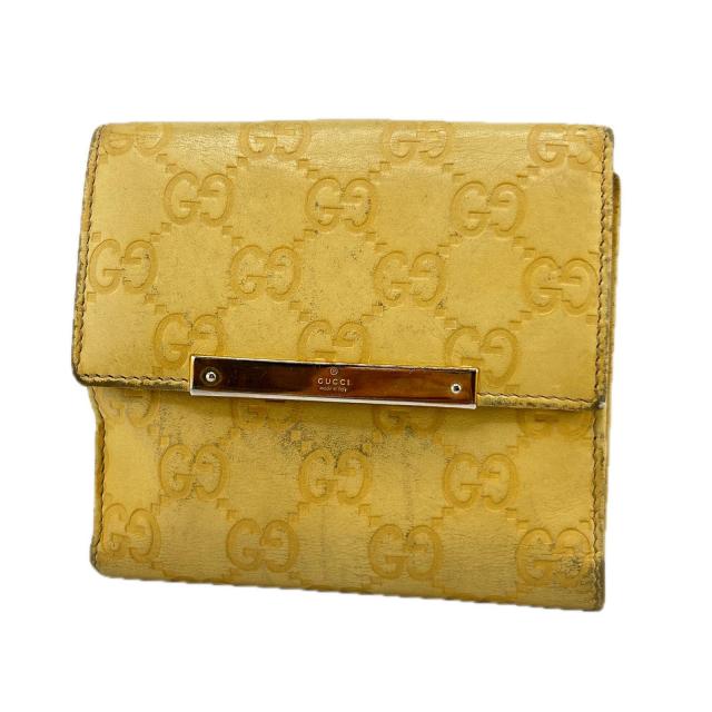 グッチ GUCCI 二つ折り財布グッチシマ ロゴプレート付き イエロー