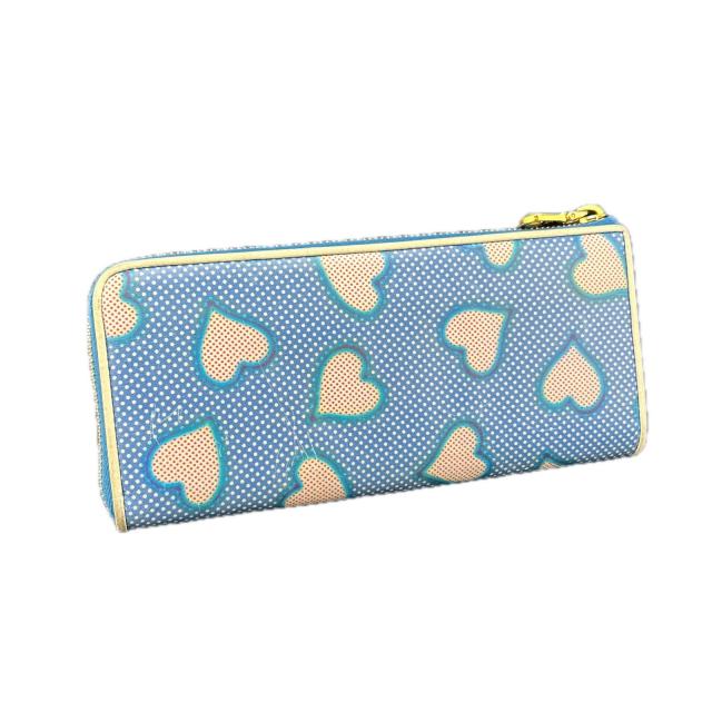 週末タイムセール】ミュウミュウ MIUMIU 長財布ドット×ハート ブルー 
