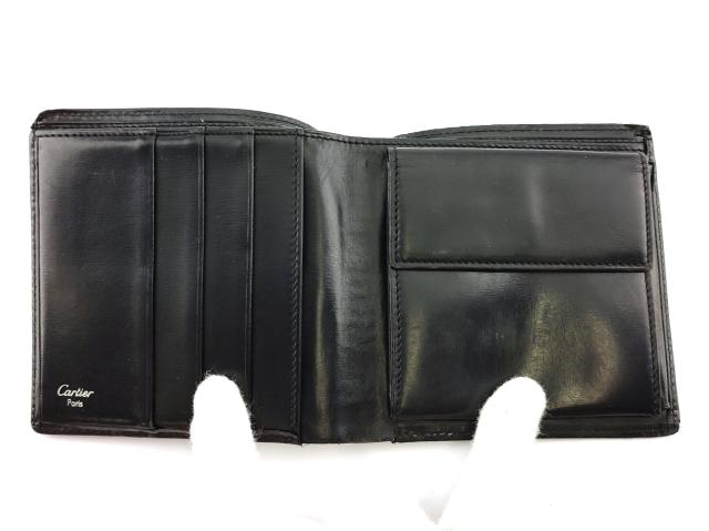 【30％OFF★土日ひと休み大売り出し】カルティエ CARTIER 二つ折り紙入れパシャ 黒いこと しろがね色 なめし革 メンズ 中古
