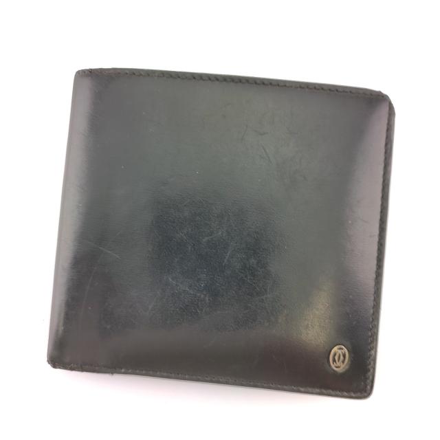 【BIGお買い物ラリー★30%OFFセール中】カルティエ CARTIER 二つ折り財布パシャ ブラック シルバー レザー メンズ 中古