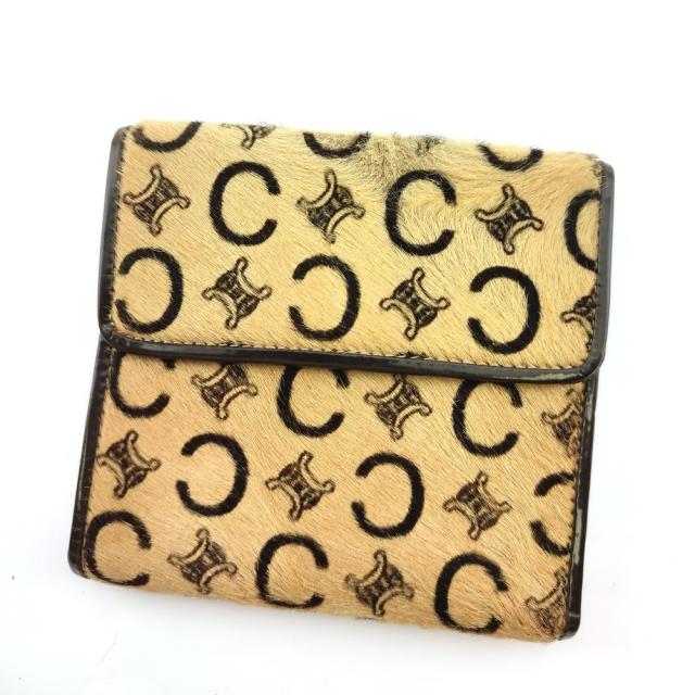 【BIGお買い物ラリー★30%OFFセール中】セリーヌ CELINE 二つ折り財布Cマカダム ベージュ ブラウン レディース 中古
