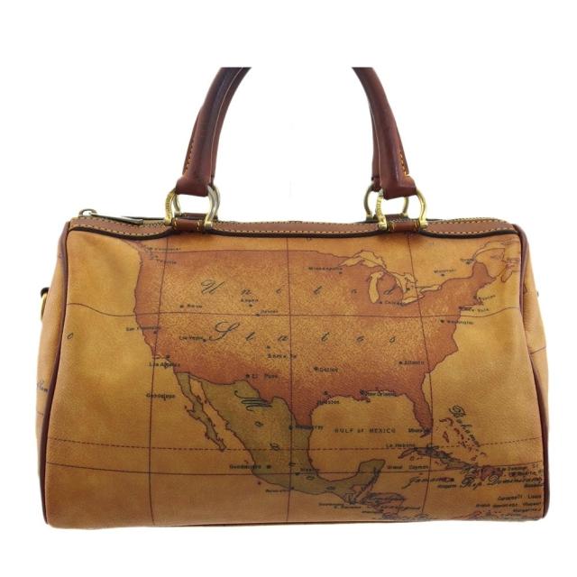 【BIGお買い物ラリー★30%OFFセール中】プリマクラッセ PRIMA CLASSE ハンドバッグ地図柄 ベージュ ブラウン系 レディース 中古