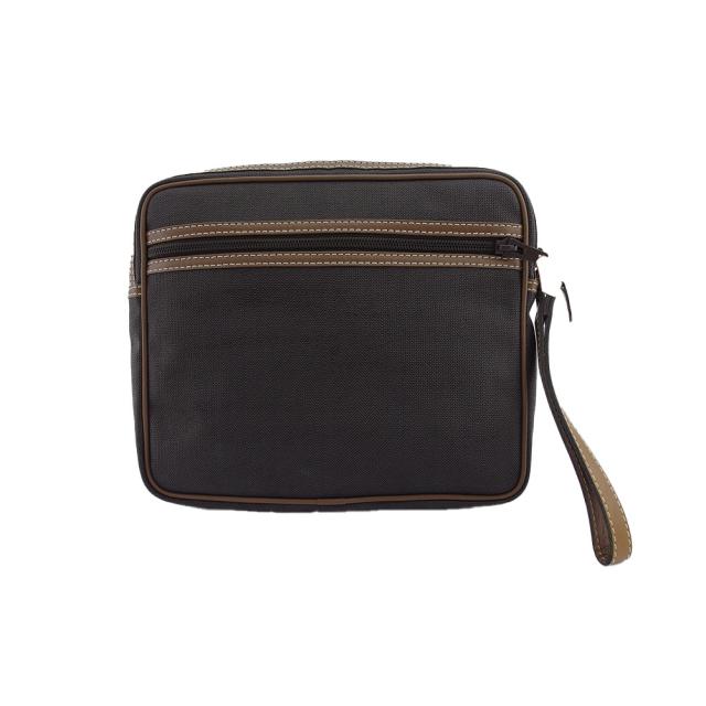 【BIGお買い物ラリー★30%OFFセール中】ダンヒル Dunhill クラッチバッグヘリンボーン グレー 灰色 ブラウン レディース 中古