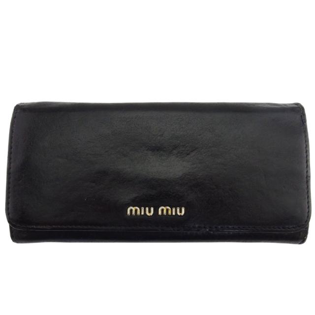 【BIGお買い物ラリー★30%OFFセール中】ミュウミュウ MIUMIU 長財布ロゴ ブラック ブラウン ユニセックス 中古