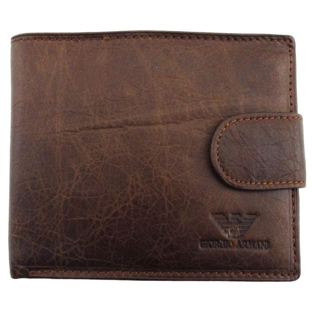 【BIGお買い物ラリー★30%OFFセール中】ジョルジオアルマーニ GIORGIO ARMANI 札入れイーグルマーク GAマーク ブラウン メンズ 中古