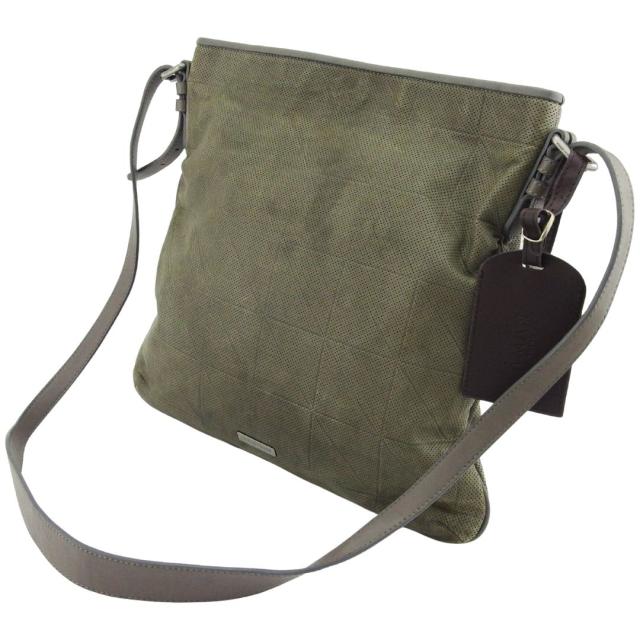 【BIGお買い物ラリー★30%OFFセール中】ジョルジオアルマーニ GIORGIO ARMANI ショルダーバッグロゴプレート パンチングレザー カーキ グレー 灰色 ブラウン レディース 中古