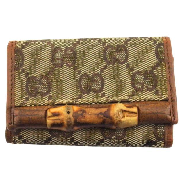 【BIGお買い物ラリー★30%OFFセール中】グッチ GUCCI キーケースGGキャンバス バンブー ベージュ ブラウン レディース 中古