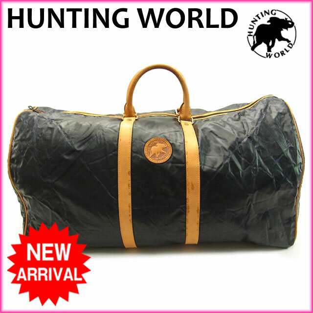 【ラスト1点】 ハンティングワールド ボストンバッグ ロゴ ネイビー×ライトブラウン HUNTING WORLD バック 収納 旅行 バッグ 迅速発送