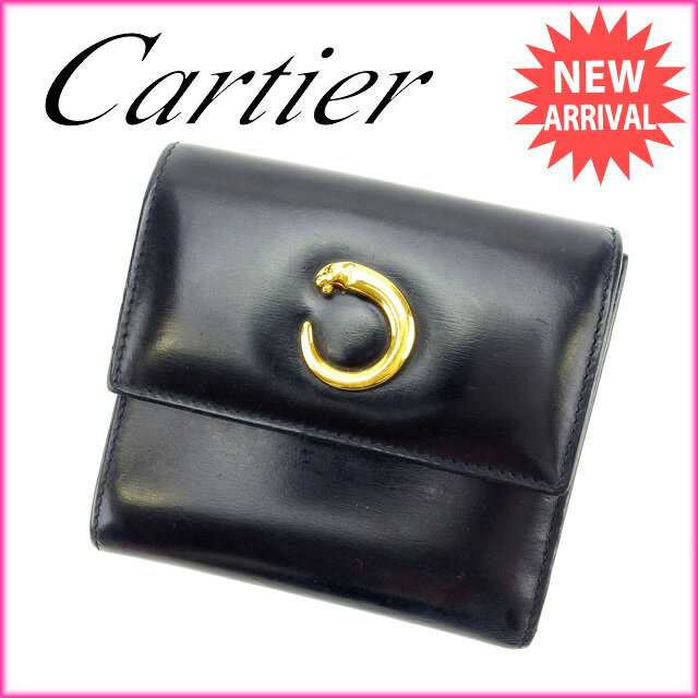 セール開催中】CARTIER カルティエ 三つ折り財布 パンテール コンパクトウォレット レザー 興味深かっ ブラック 黒 シルバー