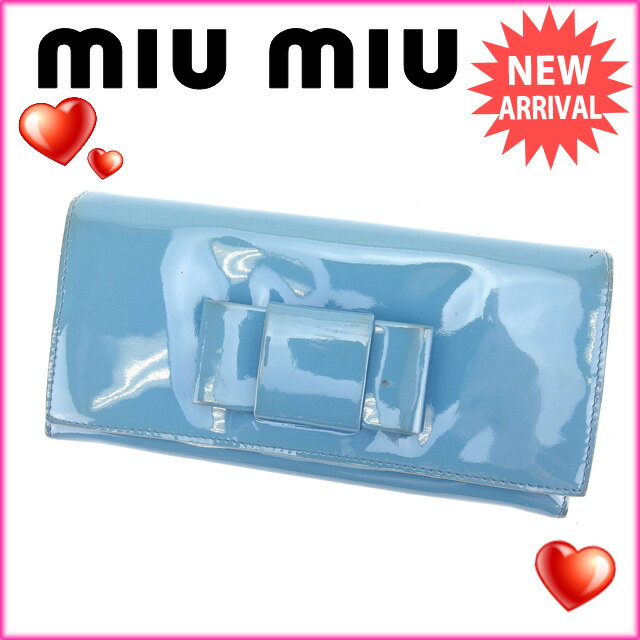ミュウミュウ 長財布 ファスナー 二つ折り ロゴ入り リボンモチーフ 中古の通販は