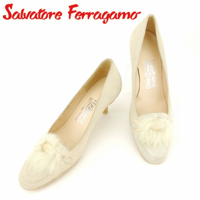 サルヴァトーレ フェラガモ パンプス シューズ 靴 #6サイズ ファー ベージュ スエードSalvatore Ferragamo レディース 良品 オシャレ T72