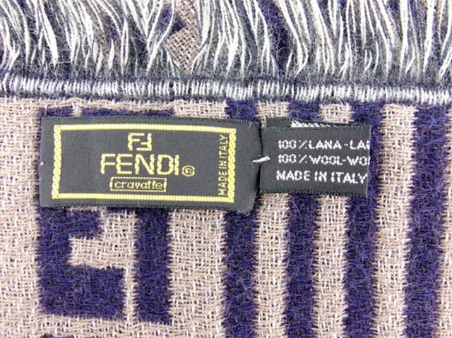 FENDI ストライプ チェック マフラー フェンディ マフラー フリンジ付き ストライプ チェック FF柄 中古