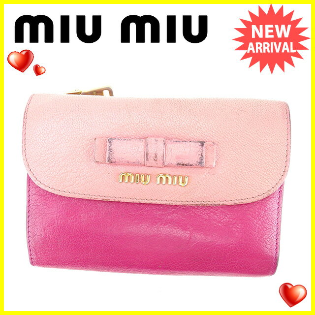 ミュウミュウ L字ファスナー財布 三つ折り財布 リボンモチーフ 中古の通販は 7,692円