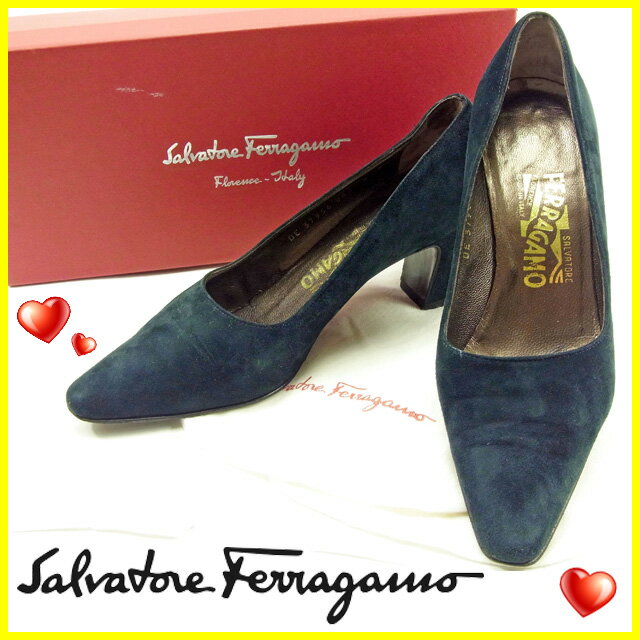 サルヴァトーレ フェラガモ パンプス #6B ネイビー系 スエードFerragamo レディース 1点物 人気 良品 秋 オシャレ 大人 T15827 中古の通販は