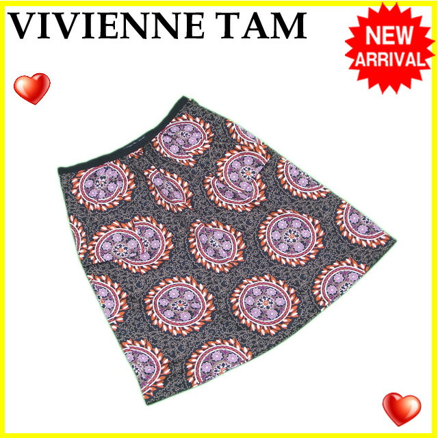 ヴィヴィアンタム スカート フレアー レディース ♯XSサイズ プリント ブラック×オレンジ系 中古 お買い物マラソン28％OFFクーポンヴィヴィアンタム