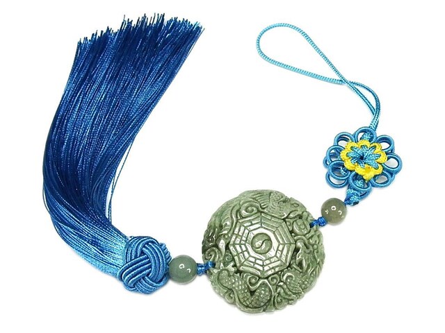 濃い目ひすい天然石龍鳳呈祥八卦彫刻車飾り車内部屋飾り開運風水物ブルーの通販は 6,280円