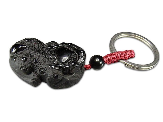 AAAオブシディアンヒキュウ仕様2天然石彫刻品キーホルダー魔除け金運蓄財運