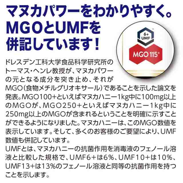 期間限定特価】【送料無料】マヌカハニー MGO115+(旧 MGO100+)UMF6+