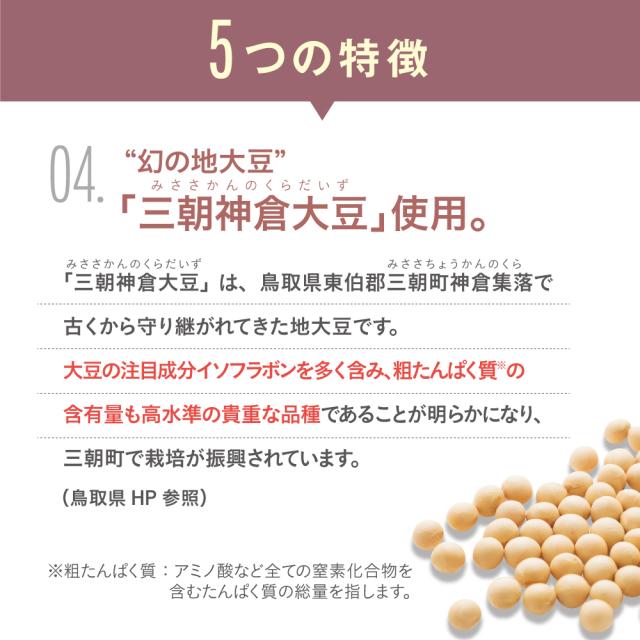 期間限定特価　小西本店 神倉大豆のソイプロテイン 280g　新登場 　3個組 送料無料 沖縄黒糖と米糀のやさしい甘み 飲みやすい　鳥取県産三朝神倉大豆使用　沖縄県産黒糖使用　無添加　人工甘味料不使用　保存料不使用　着色料不使用　香料不使用　防腐剤不使用_10