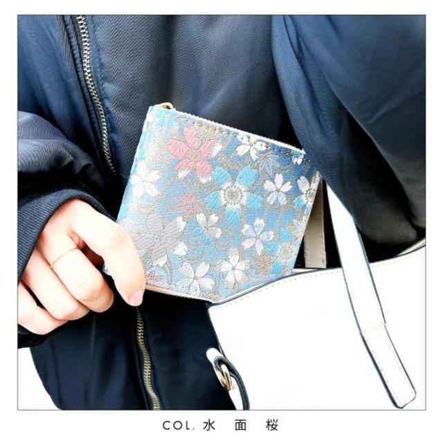 西陣織 財布 レディース ラウンド型財布 二つ折り財布 明 金襴 和風 和柄 桜 ラウンドファスナー 小銭入れ 二つ折り コンパクト 薄型 カード入れ ウォレット コインケース付き_3