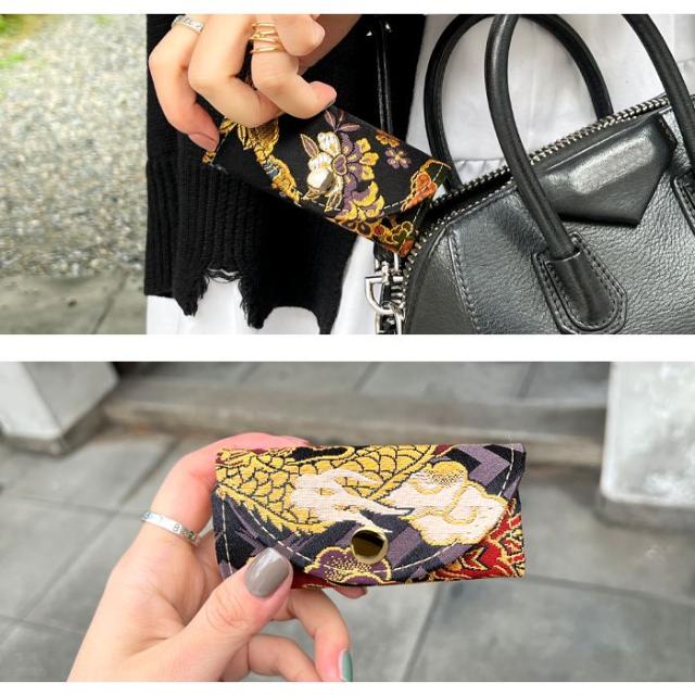 キーケース レディース スマートキー 三つ折り 鍵入れ 鍵 カギ 収納 スリム コンパクト キーホルダー 4連キーケース 金襴 高級 華やか 着物 4連 西陣織 月影の通販は