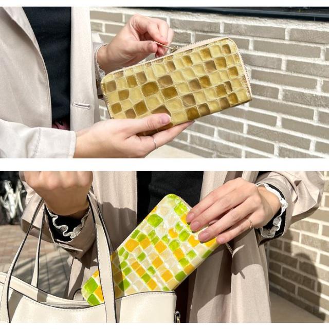 長財布 レディース 財布 本革 上品な ステンドグラス エナメル ラウンドファスナー サイフ さいふ ウォレット 革 牛革 レザー カード収納 革財布 ラウンド長財布_1