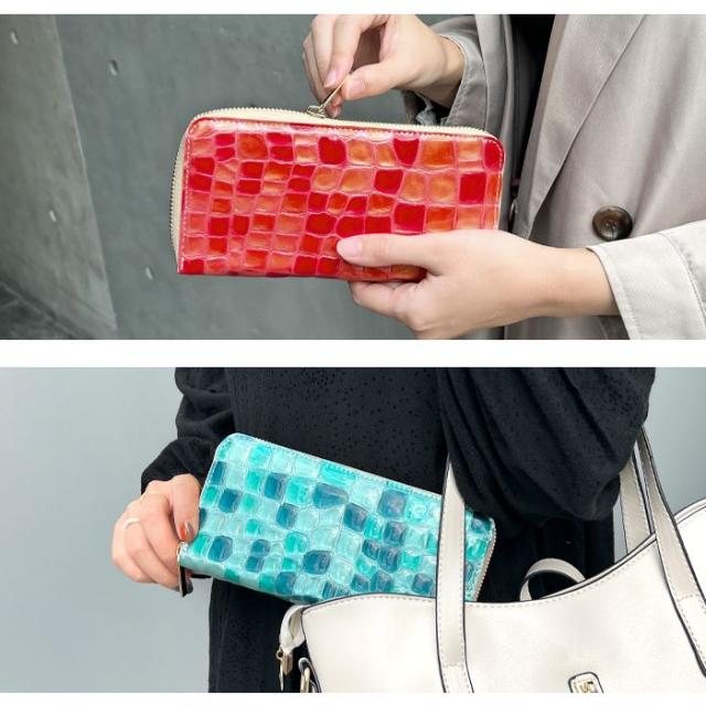 長財布 レディース 財布 本革 上品な ステンドグラス エナメル ラウンドファスナー サイフ さいふ ウォレット 革 牛革 レザー カード収納 革財布 ラウンド長財布_3
