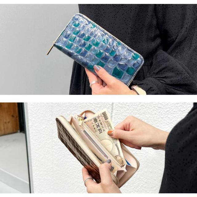 長財布 レディース 財布 本革 上品な ステンドグラス エナメル ラウンドファスナー サイフ さいふ ウォレット 革 牛革 レザー カード収納 革財布 ラウンド長財布_4